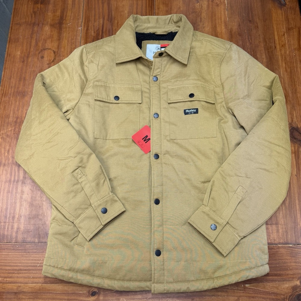 Hurley Men's Shirt Jacket Fold Over Collar Midweight  Fleece TAN ~ MEDIUM